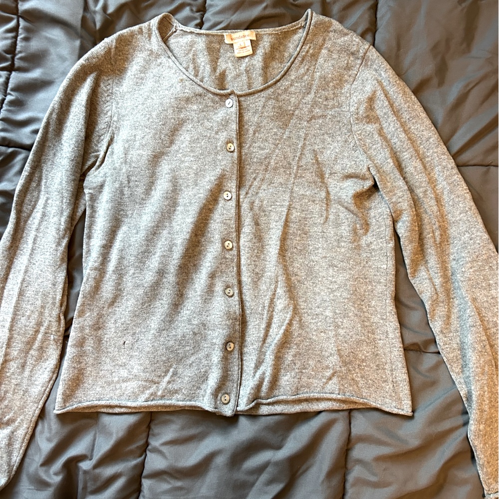 Light cardigan sweater. From Sundance. Cashmere. Has a tiny hole.